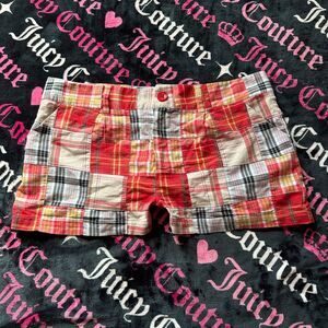 Vintage Y2K PRG Patchwork Plaid Shorts Red Beige Black Madras Size 15